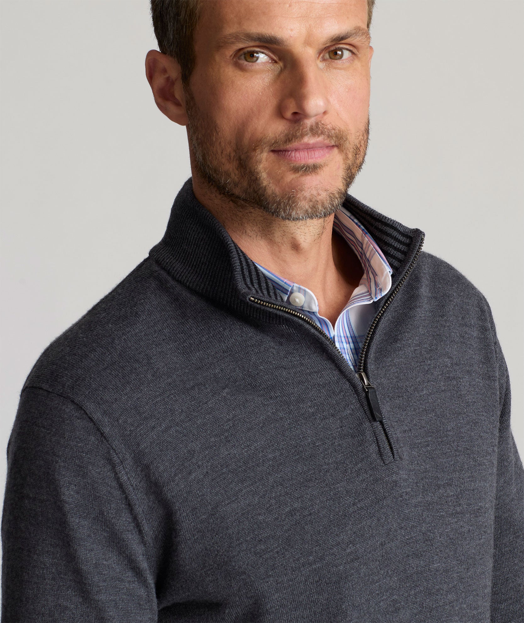 Model wearing a UNTUCKit Merino Wool Quarter-Zip