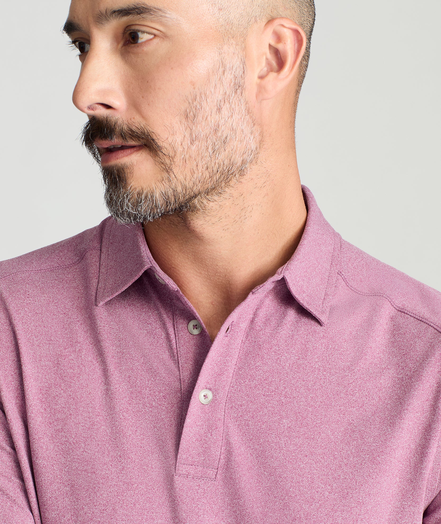 Model wearing an UNTUCKit Long-Sleeve Clavidor Polo.