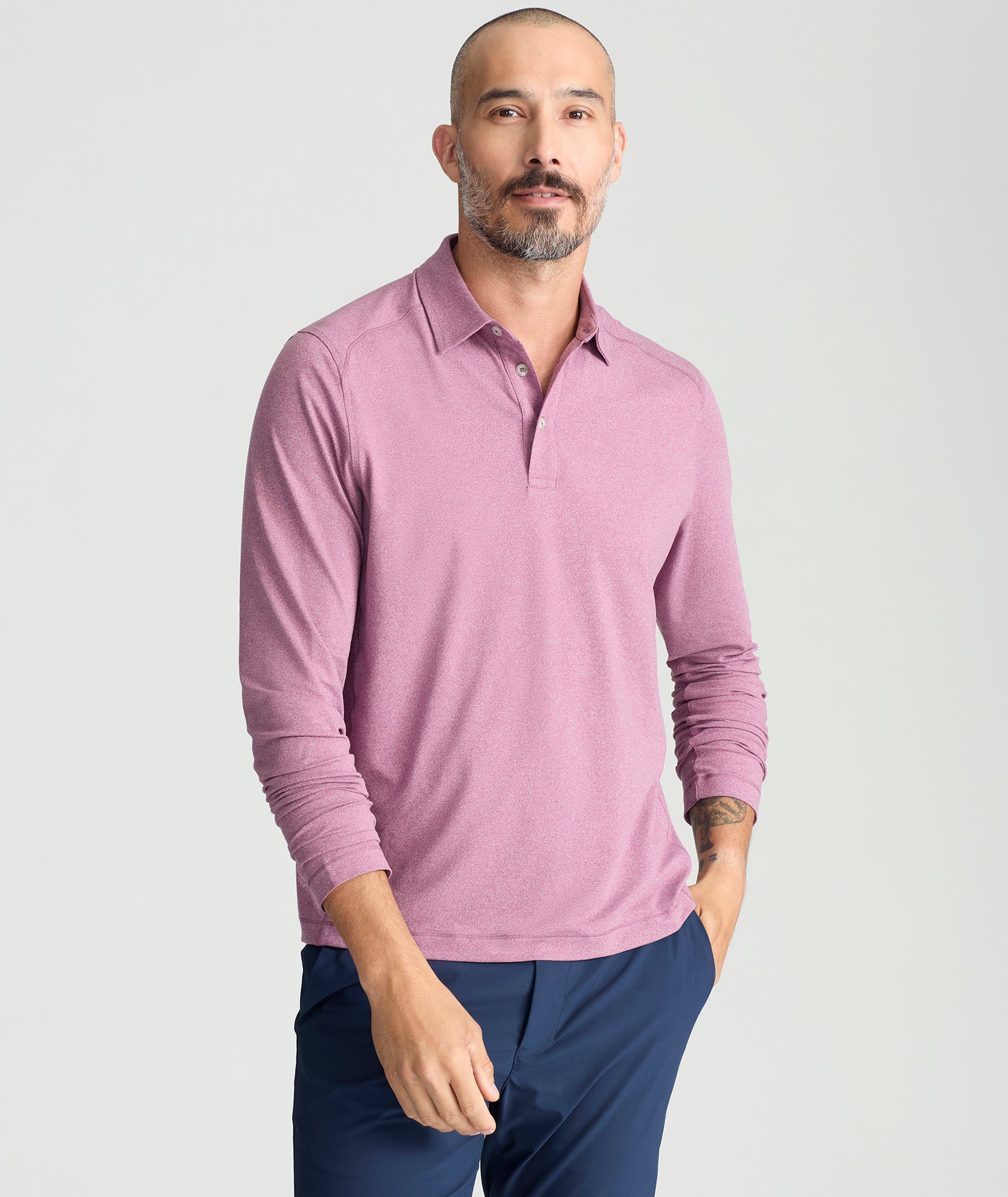 Model wearing an UNTUCKit Long-Sleeve Clavidor Polo.