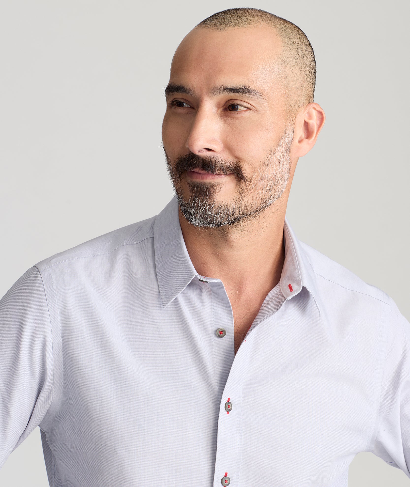 Model wearing a Grey Wrinkle-Free Rubican Shirt