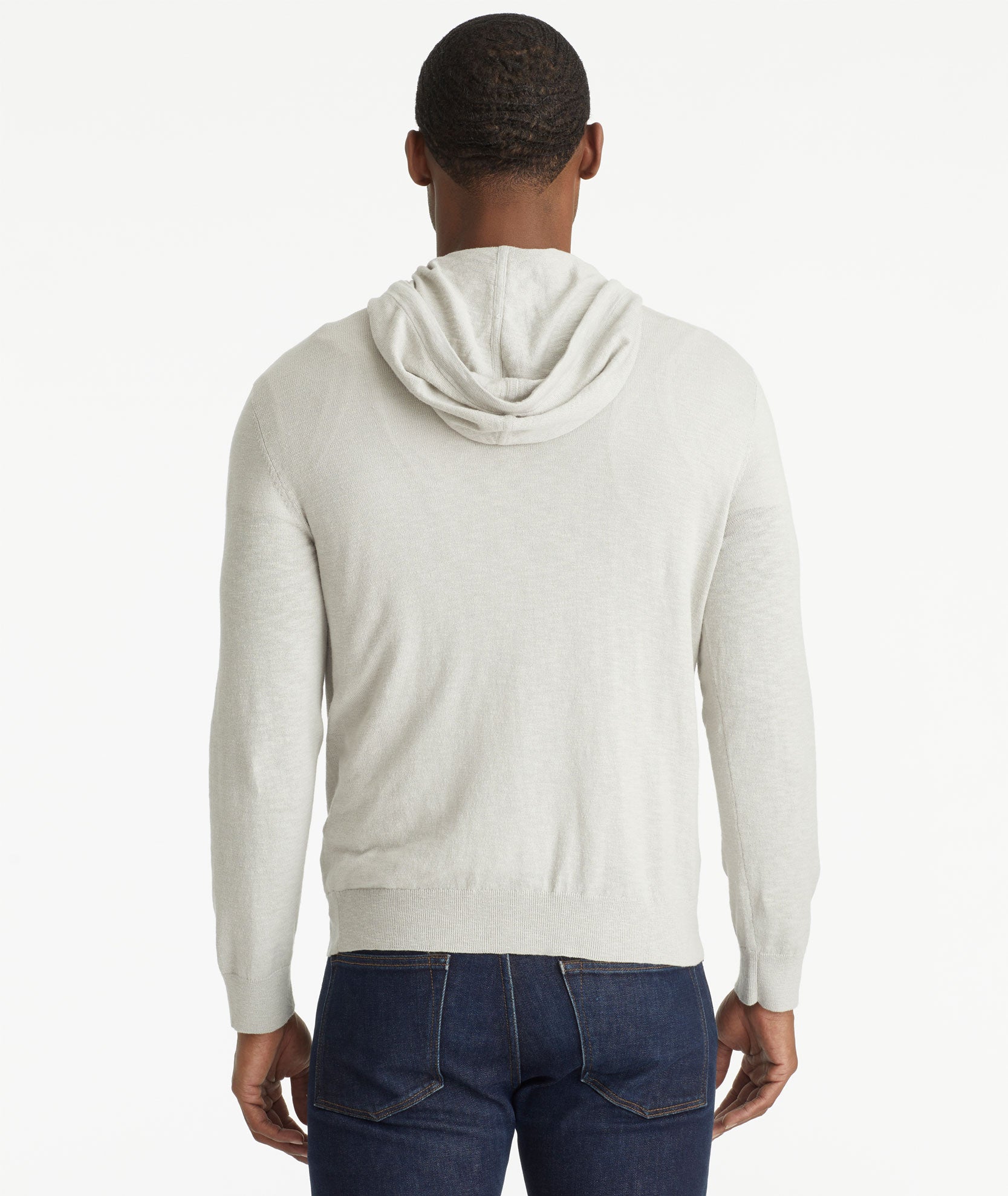 Model wearing an UNTUCKit Light Grey Cotton-Linen Hoodie